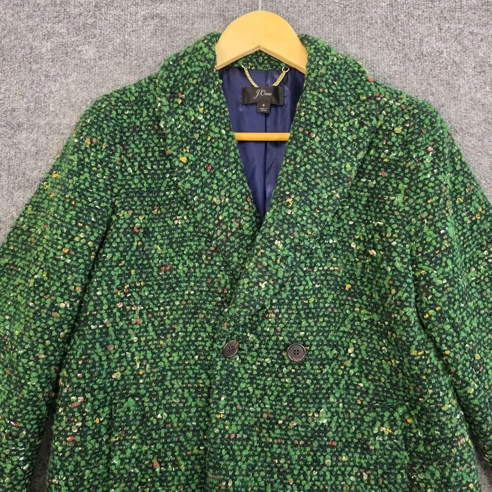 J Crew Coat Women 4 Daphne Boucle Tweed Single Breasted Green Preppy Chic